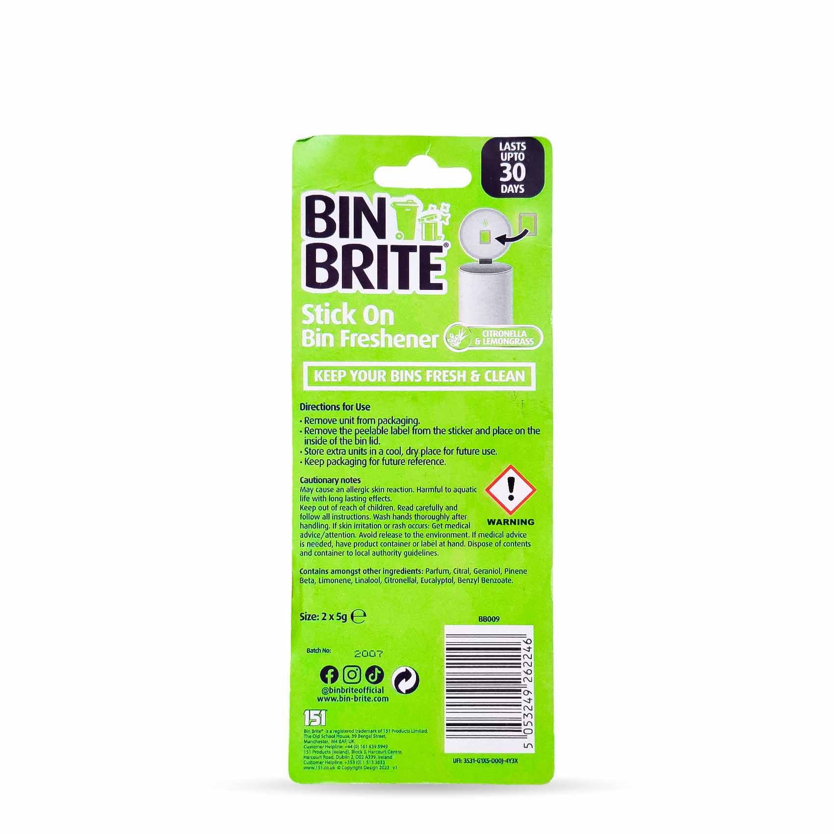 Bin Brite Stick On Freshener Citronella & Lemon Grass - Image 2
