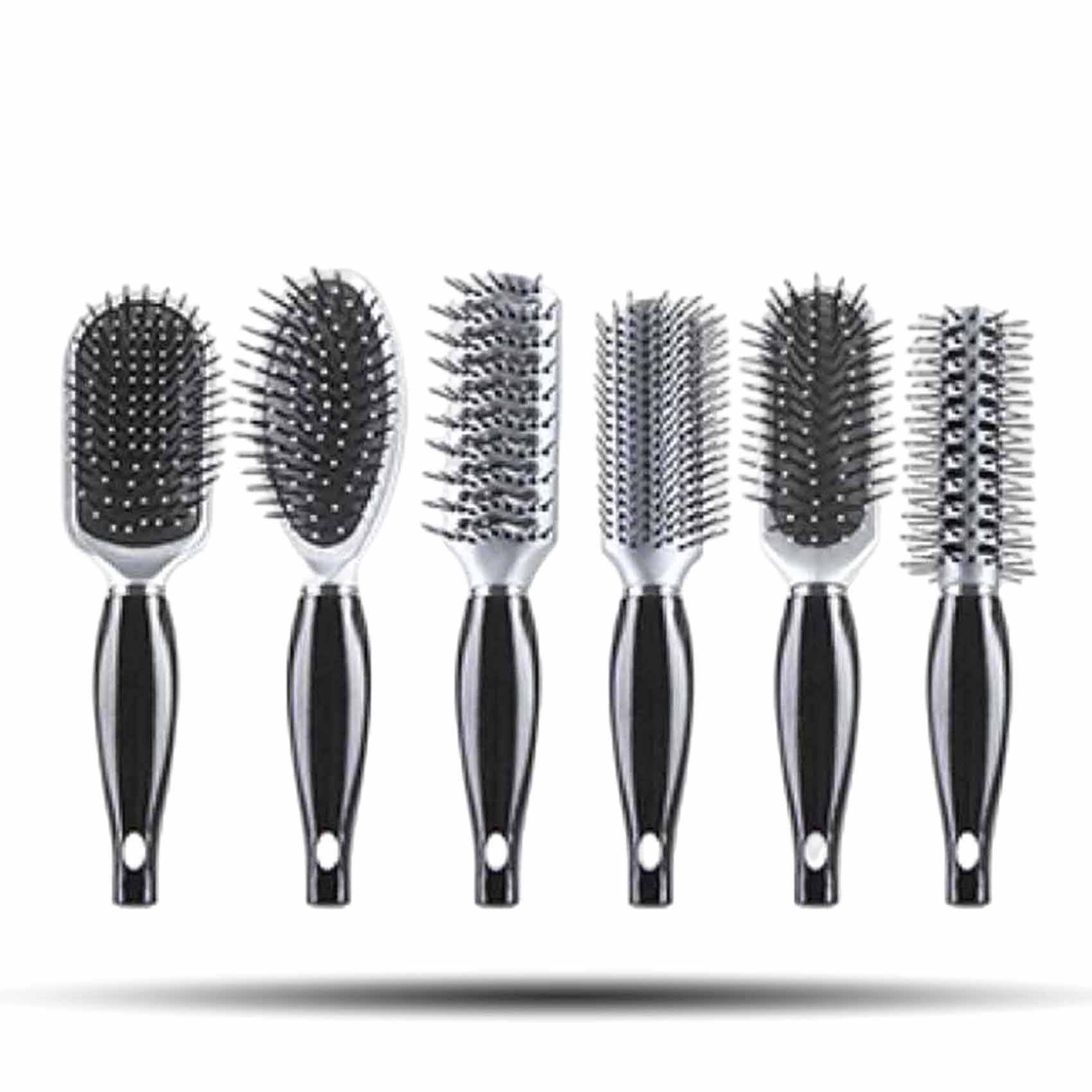 Pms Hair Brush Black/Silver 6asst